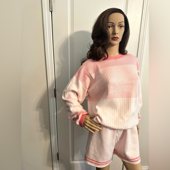 New-Peppermint Pink Casual Stripes Print Two-piece Set - Picture 11 of 11